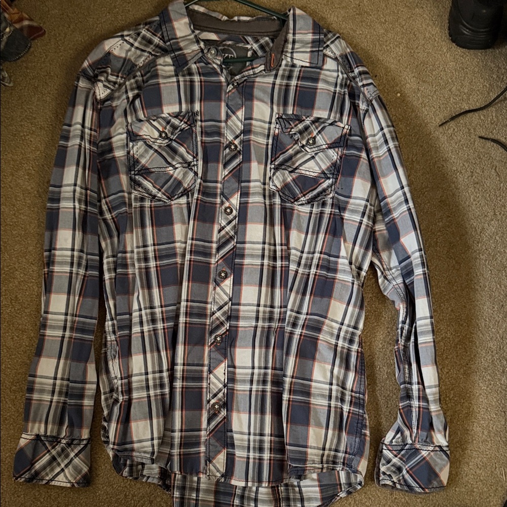 BKE Blue and White Checkered Button-Down Shirt
